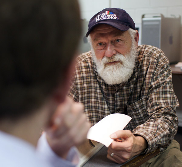 Dave LaBelle talks with former-student Richard Hamm. 